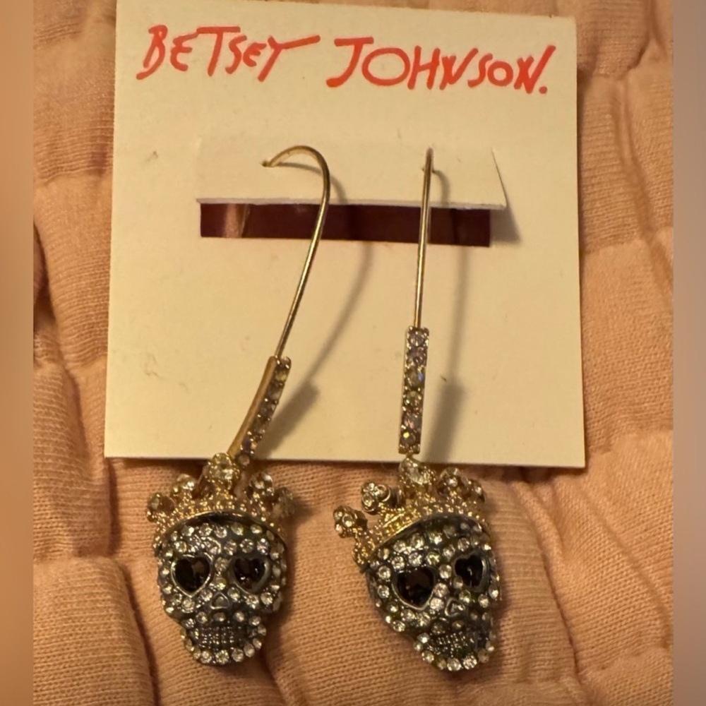 Betsey Johnson Gold and Silver Skull Earrings